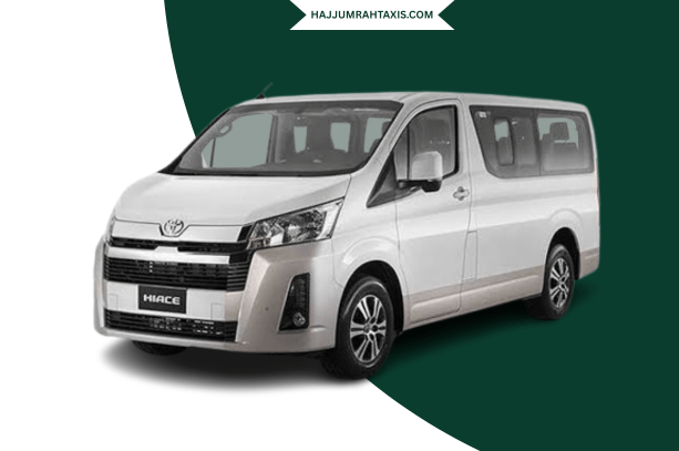 Versatile white Toyota Hiace passenger van tailored for group transfers.